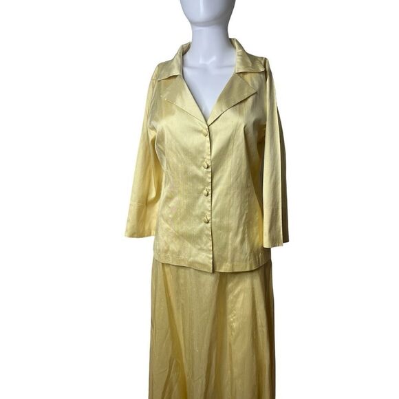 GiGi Clark SILK Vintage Button down top and maxi skirt set yellow size 3 - Picture 2 of 5